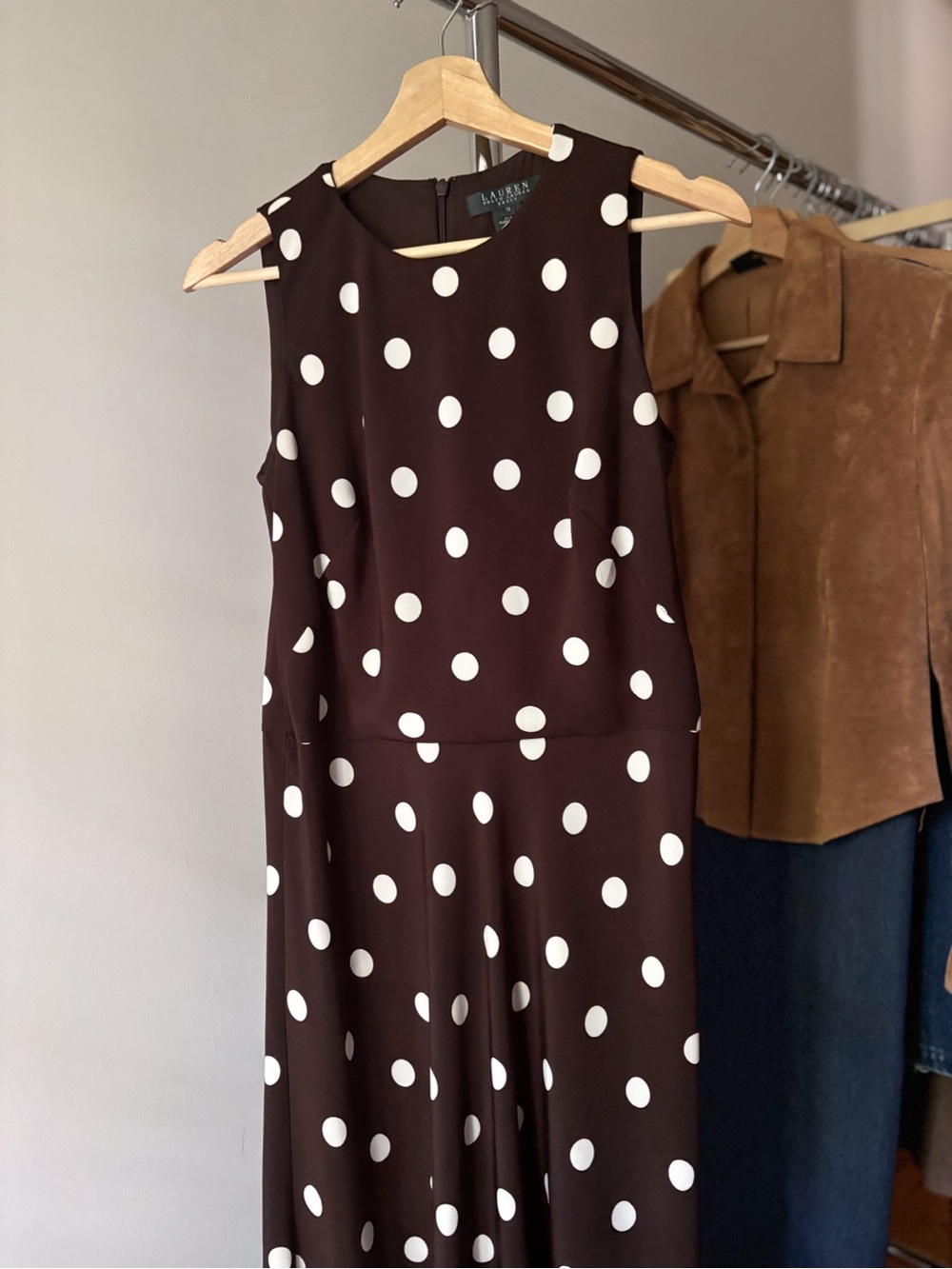 Y2K Brown Polka Dot Sleeveless Maxi Dress